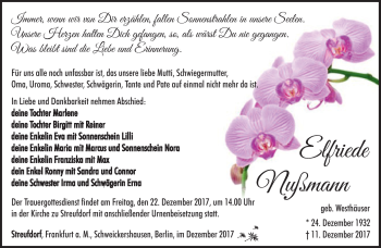 Traueranzeige von Elfriede Nußmann von Südthüringer Presse