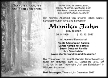 Traueranzeige von Monika Jahn von Südthüringer Presse
