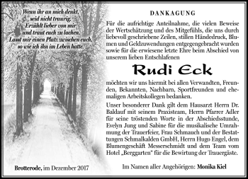 Traueranzeige von Rudi Eck von Südthüringer Presse