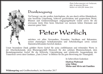 Traueranzeige von Peter Werlich von Südthüringer Presse