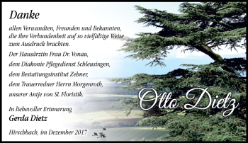 Traueranzeige von Otto Dietz von Südthüringer Presse