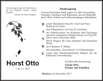 Traueranzeige von Horst Otto von Südthüringer Presse