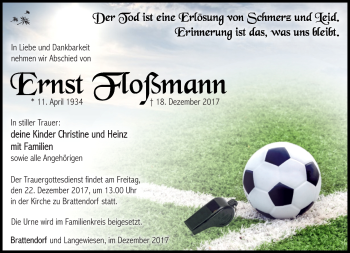 Traueranzeige von Ernst Floßmann von Südthüringer Presse