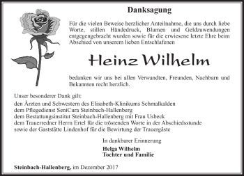 Traueranzeige von Heinz Wilhelm von Südthüringer Presse