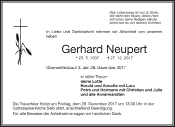 Traueranzeige von Gerhard Neupert von Frankenpost
