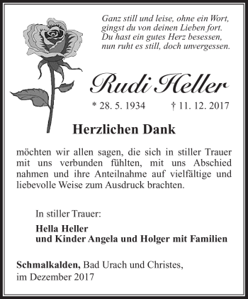 Traueranzeige von Rudi Heller von Südthüringer Presse