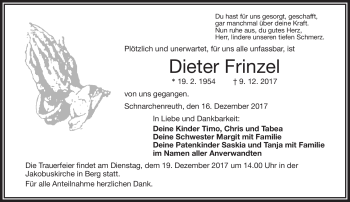 Traueranzeige von Dieter Frinzel von Frankenpost