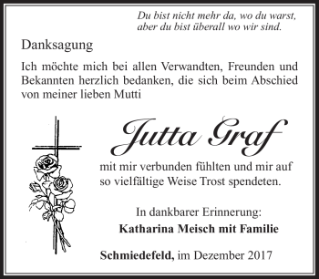 Traueranzeige von Jutta Graf von Südthüringer Presse