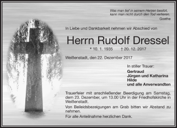 Traueranzeige von Rudolf Dressel von Frankenpost