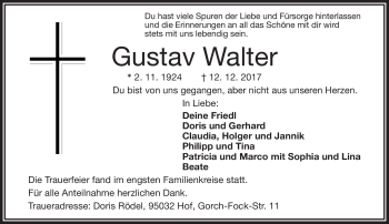 Traueranzeige von Gustav Walter von Frankenpost