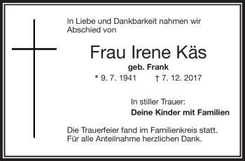 Traueranzeige von Irene Käs von Frankenpost