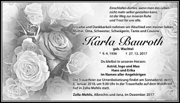 Traueranzeige von Karla Bauroth von Südthüringer Presse