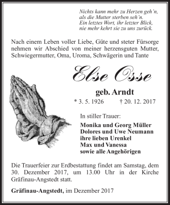 Traueranzeige von Else Osse von Südthüringer Presse