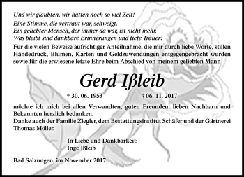 Traueranzeige von Gerd Ißleib von Südthüringer Presse