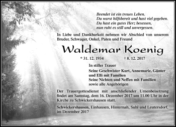 Traueranzeige von Waldemar Koenig von Südthüringer Presse