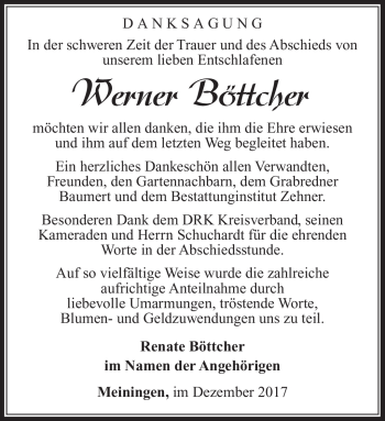 Traueranzeige von Werner Böttcher von Südthüringer Presse