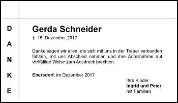 Traueranzeige von Gerda Schneider von Neue Presse Coburg