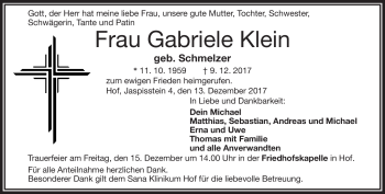 Traueranzeige von Gabriele Klein von Frankenpost