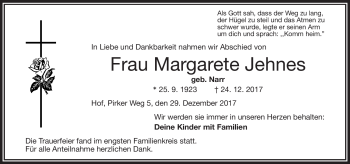 Traueranzeige von Margarete Jehnes von Frankenpost