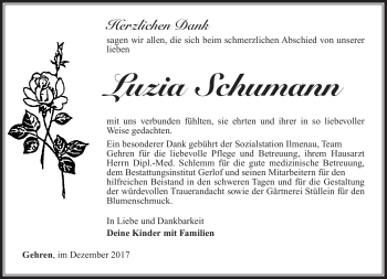 Traueranzeige von Luzia Schumann von Südthüringer Presse