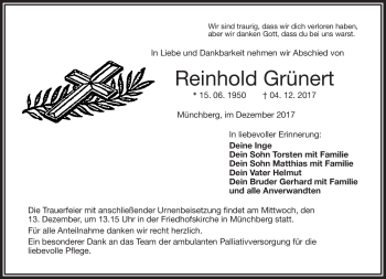 Traueranzeige von Reinhold Grünert von Frankenpost