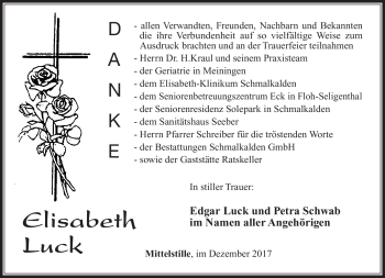 Traueranzeige von Elisabeth Luck von Südthüringer Presse
