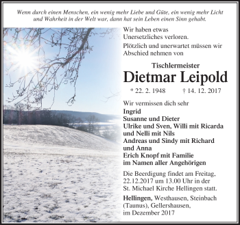 Traueranzeige von Deitmar Leipold von Südthüringer Presse
