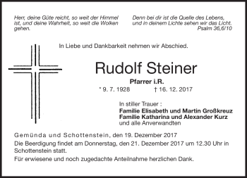 Traueranzeige von Rudolf Steiner von Neue Presse Coburg