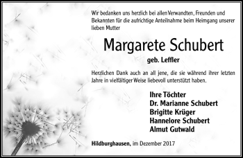 Traueranzeige von Margarete Schubert von Südthüringer Presse
