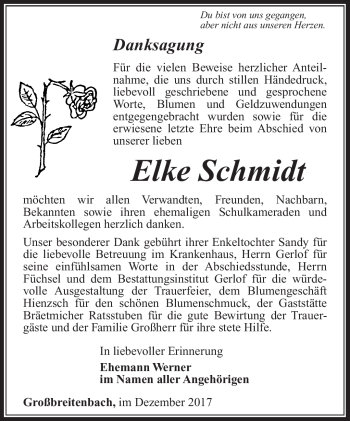 Traueranzeige von Elke Schmidt von Südthüringer Presse