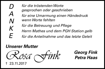Traueranzeige von Rosa Fink von Frankenpost