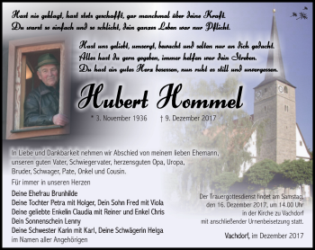 Traueranzeige von Hubert Hommel von Südthüringer Presse