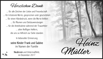 Traueranzeige von Heinz Müller von Südthüringer Presse