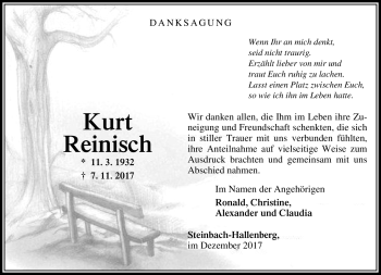 Traueranzeige von Kurt Reinisch von Südthüringer Presse