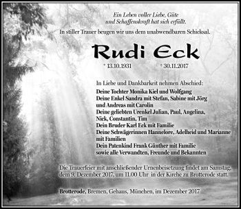 Traueranzeige von Rudi Eck von Südthüringer Presse