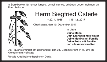 Traueranzeige von Siegfried Österle von Frankenpost