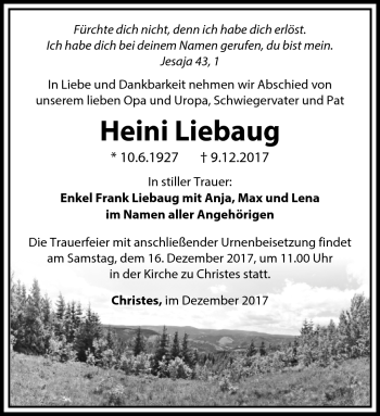 Traueranzeige von Heini Liebaug von Südthüringer Presse