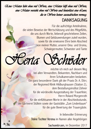 Traueranzeige von Herta Schröder von Südthüringer Presse