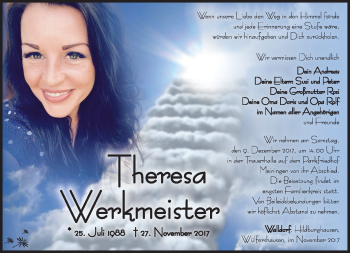 Traueranzeige von Theresa Werkmeister von Südthüringer Presse