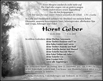 Traueranzeige von Horst Geber von Südthüringer Presse