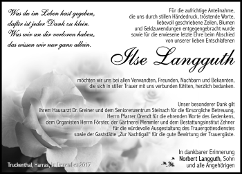 Traueranzeige von Ilse Langguth von Südthüringer Presse