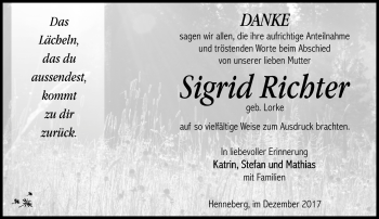 Traueranzeige von Sigrid Richter von Südthüringer Presse