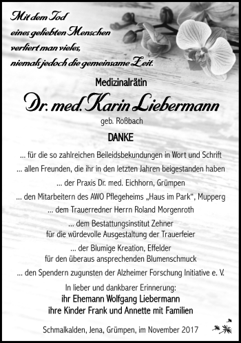 Traueranzeige von Karin Liebermann von Südthüringer Presse