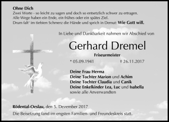 Traueranzeige von Gerhard Dremel von Neue Presse Coburg