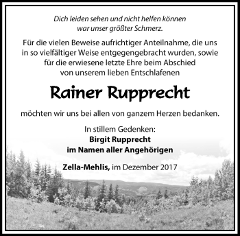 Traueranzeige von Rainer Rupprecht von Südthüringer Presse