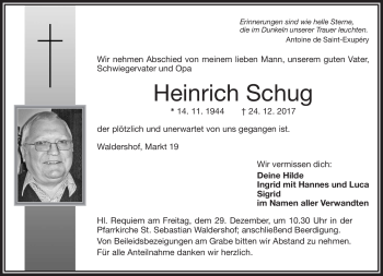 Traueranzeige von Heinrich Schug von Frankenpost