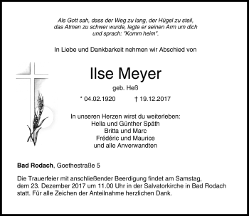 Traueranzeige von Ilse Meyer von Neue Presse Coburg