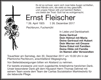 Traueranzeige von Ernst Fleischer von Frankenpost