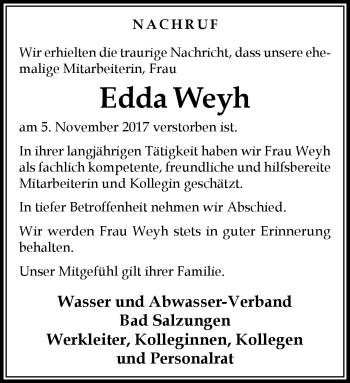 Traueranzeige von Edda Weyh von Südthüringer Presse
