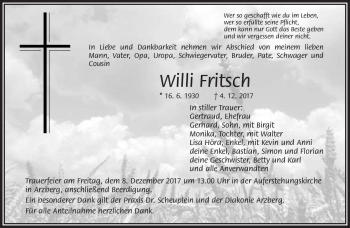 Traueranzeige von Willi Fritsch von Frankenpost